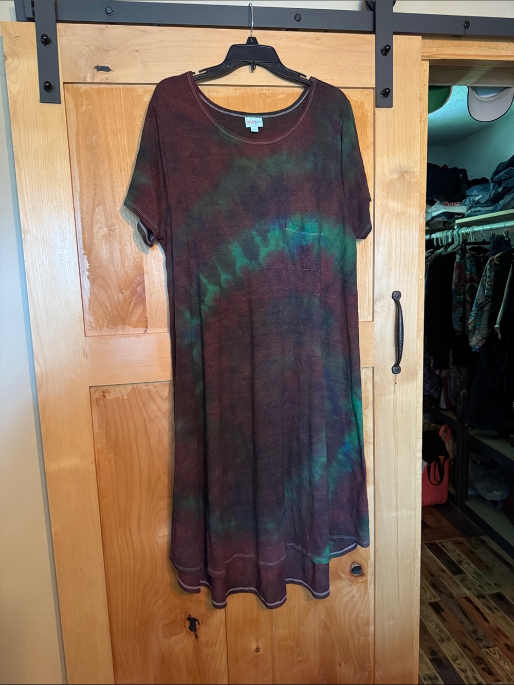 LuLaRoe Tie-Dye Midi Dress in Brown & Green